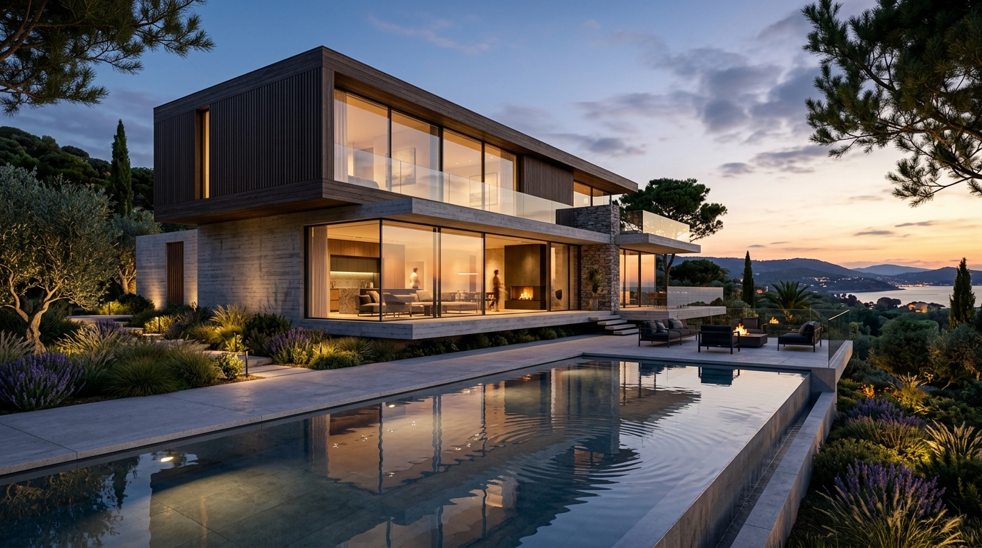 Photorealistic architectural visualization of luxury modern villa in Malibu