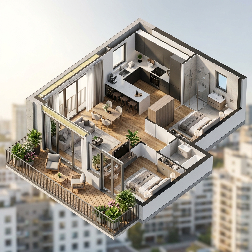 3D Isometric Cutaway Floor Plan Rendering